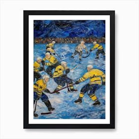 Ice Hockey In The Style Of Van Gogh 1 Art Print
