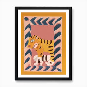 Pink Folk Tiger 6 Art Print