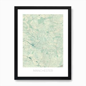 Manchester Map Vintage in Blue Art Print