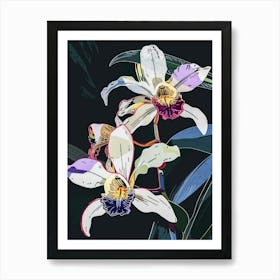 Neon Flowers On Black Orchid 1 Art Print