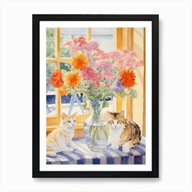 Cat With Daises Flowers Watercolor Mothers Day Valentines 5 Art Print