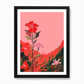 Boho Wildflower Painting Fire Pink Silene Virginica 1 Art Print