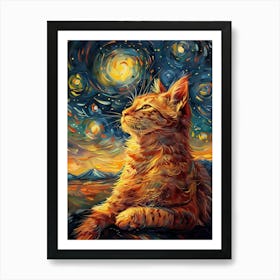 Starry Night Cat 20 Art Print