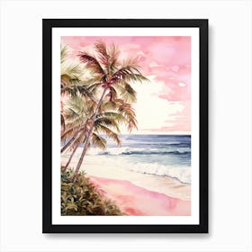 Watercolor Painting Of Anakena Beach, Easter Island 2 Art Print