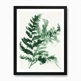 Green Ink Painting Of A Ribbon Fern 1 Art Print