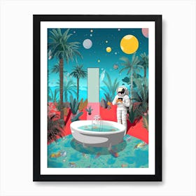 Astronaut In The Pool Colourful Illustration 2 Art Print