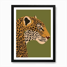 Jungle Safari Leopard on Green Art Print