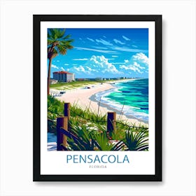 Pensacola Florida Print Gulf Coast City Art Historic Seaside Town Poster Florida Panhandle Wall Decor Naval Aviation Illustration Art Print