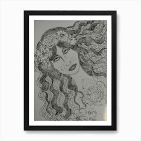 Lady pen drawing Art Print