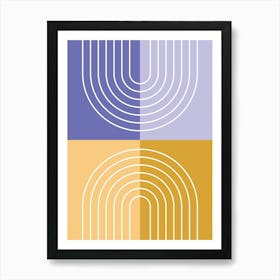 Abstract Rainbow Line and Blocks IV in Mustard Gold Purple Midcentury Modern Art Print