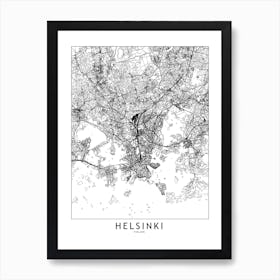 Helsinki White Map Art Print