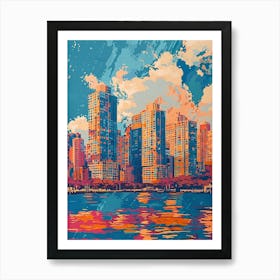 Long Island City New York Colourful Silkscreen Illustration 2 Art Print
