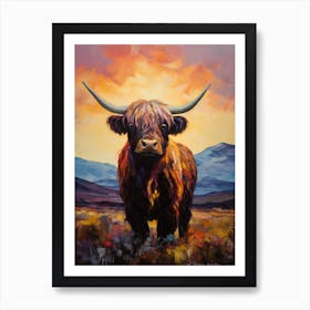 Warm Tones Impressionism Style Paintingh Of Highland Cow In The Valley 3 Art Print