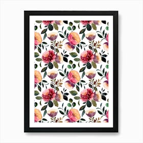 Watercolor Floral Pattern.Colorful roses. Flower day. artistic work. A gift for someone you love. Decorate the place with art. Imprint of a beautiful artist.2 Art Print