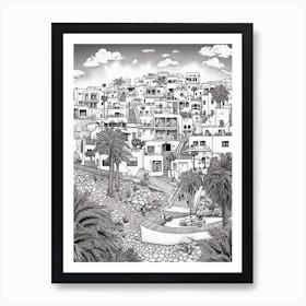 View Of San Diego California, Usa Line Art Black And White 1 Art Print