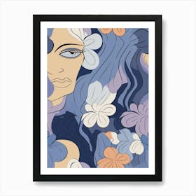 Abstract Face With Flowers 1 Art Print