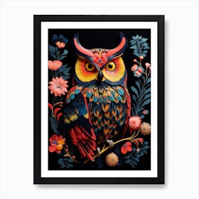 Folk Bird Illustration Great Horned Owl 2 Art Print