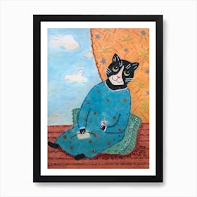 Cat In Blue Dress Poster