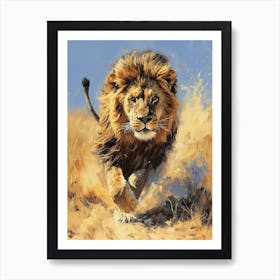 Barbary Lion Hunting Acrylic Painting 2 Art Print