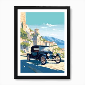 A Ford Model T In Amalfi Coast, Italy, Car Illustration 2 Art Print