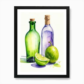 Lime and Grape near a bottle watercolor painting 22 Art Print