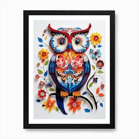 Scandinavian Bird Illustration Eastern Screech Owl 3 Poster