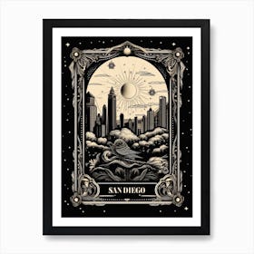 San Diego, United States, Tarot Card Travel  Line Art 4 Art Print