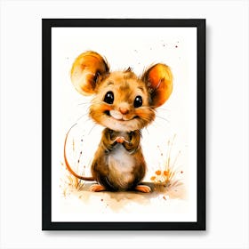 Charming Whiskers An Adorable Illustration Of A Baby Mouse Art Print
