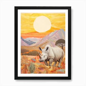 Patchwork Rhino At Sunset Art Print