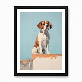 Saint Bernard Dog, Painting In Light Teal And Brown 0 Art Print