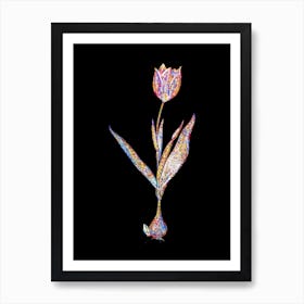 Stained Glass Tulip Mosaic Botanical Illustration on Black Art Print