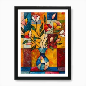 Stained Glass Flowers In A Vase 1 Art Print