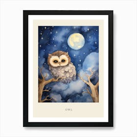 Baby Owl 3 Sleeping In The Clouds Nursery Poster Art Print