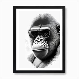 Angry Gorilla Gorillas Pencil Sketch 1 Art Print