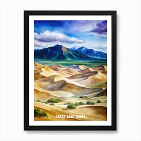 Great Sand Dunes National Park Watercolor Painting Art Print