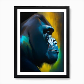 Side Profile Portrait Of A Gorilla Gorillas Bright Neon 1 Art Print