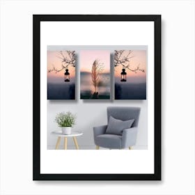 Sunset With Feather And Lantern Art Print