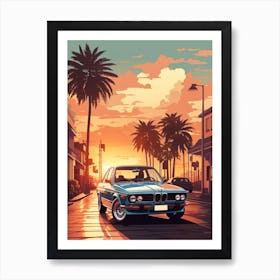 Retro Car Sunset Art Print