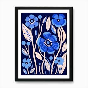 Blue Flower Illustration Flax Flower 3 Art Print