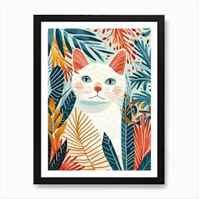 Japanese Bobtail Cat Storybook Illustration 3 Art Print