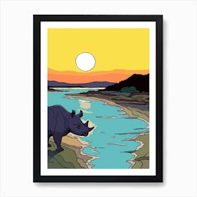 Rhino With The Sun Geometric Illustration 1 Art Print