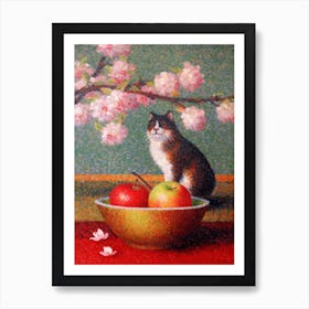 Apple Blossom With A Cat 4 Pointillism Style Art Print