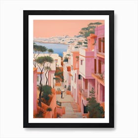 Algarve Portugal 3 Vintage Pink Travel Illustration Art Print