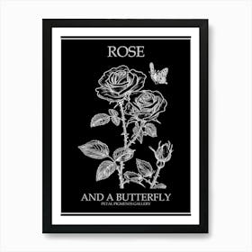 Butterfly Rose Line Drawing 3 Poster Inverted Art Print