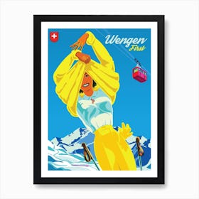 Wengen, Happy Skier on a Sunbath, Switzerland Art Print