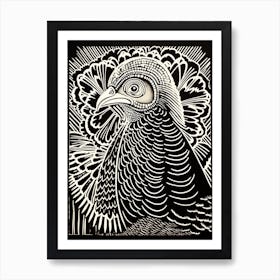 B&W Bird Linocut Turkey 4 Art Print
