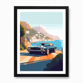 A Dodge Challenger In Amalfi Coast, Italy, Car Illustration 3 Art Print