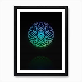 Neon Blue and Green Abstract Geometric Glyph on Black n.0147 Art Print