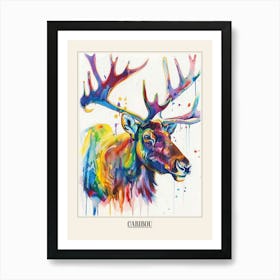 Caribou Colourful Watercolour 3 Poster Art Print