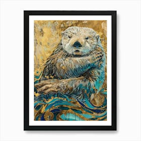 Sea Otter Gold Effect Collage 2 Art Print